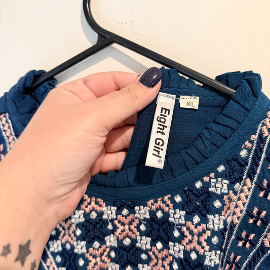 Eight Girl Size XL Embroidered Design and Balloon Sleeves Top