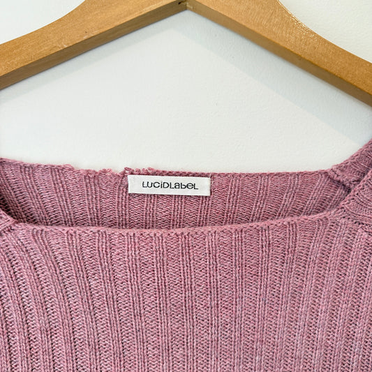 LUCID LABEL Top - Pink Ribbed Knit Long Sleeve - Size SMALL
