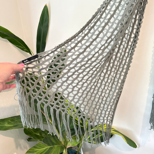 dotti Scarf Grey Crochet Fringe