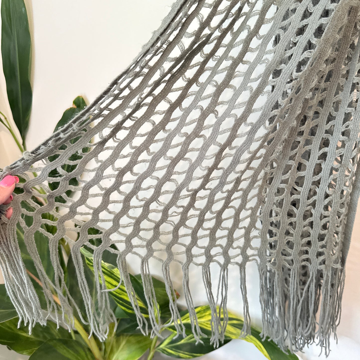 dotti Scarf Grey Crochet Fringe