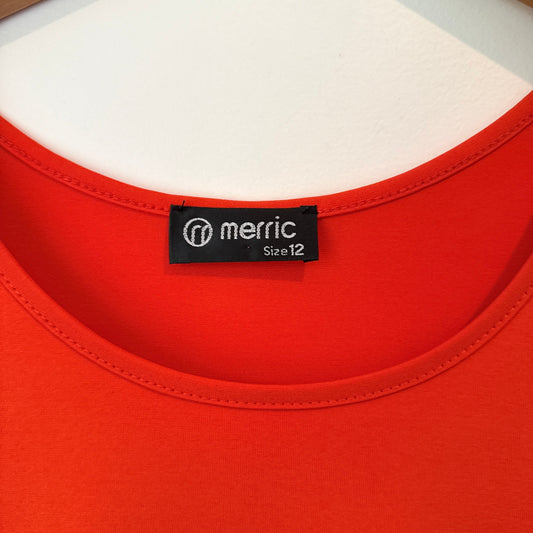 MERRIC 3/4 Sleeve Solid Orange Tunic Top - Size 12