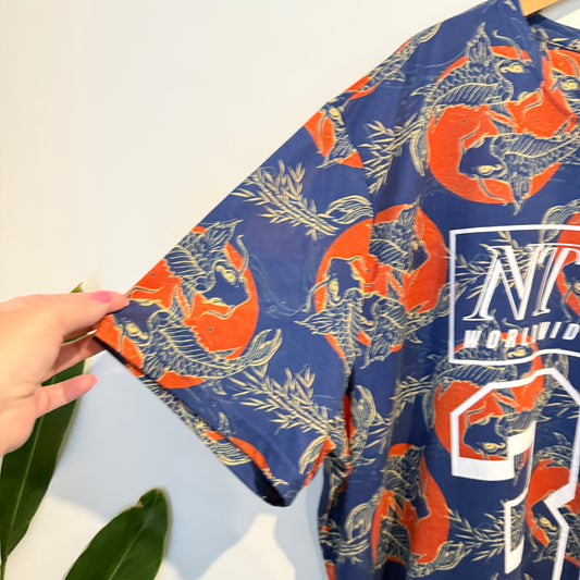 Kings Size U/Arm 72cm Blue and Orange Fox Pattern Top