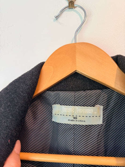 Just Jeans Size 10 Double-Breasted Wool Blend Jacket (Button missing)