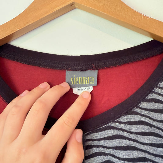 SIENNA ROAD (NZ) Long Sleeve Top Red/Grey Zebra Print - Size 12