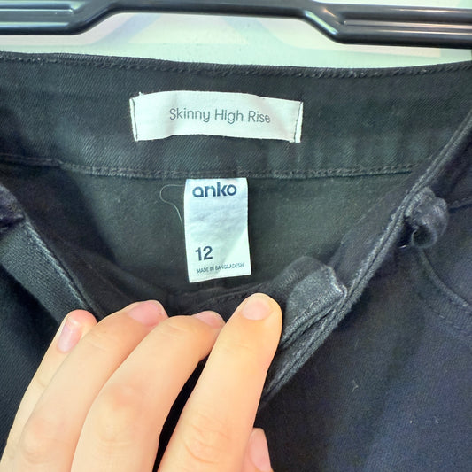 ANKO Skinny High Rise Black Jeans - Size 12