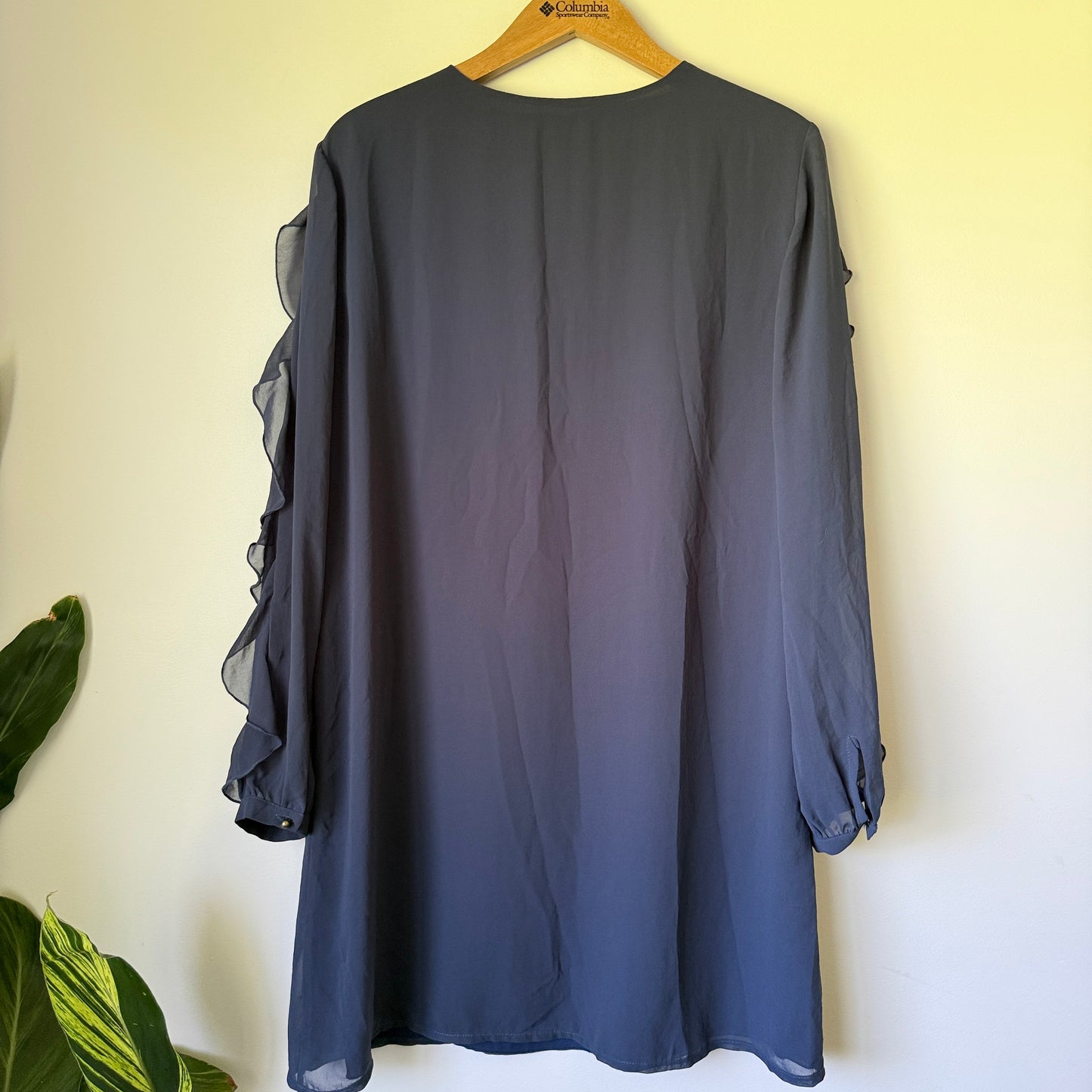 RUBY Long Sleeve Ruffle Mini Dress Navy Blue - Size 12