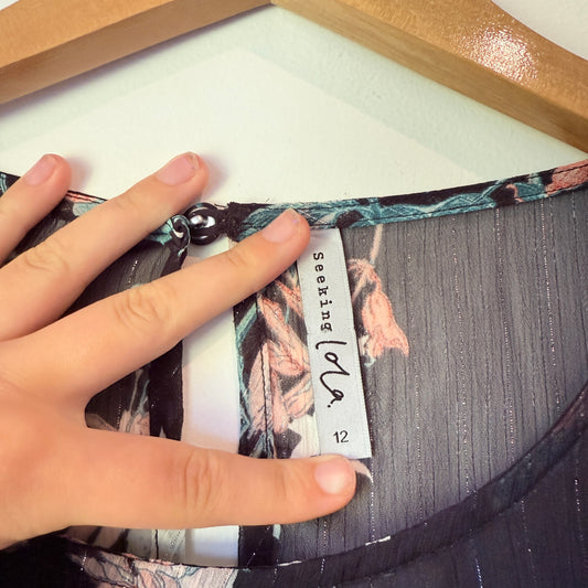 SEEKING LOLA Floral Sheer Bell Sleeve Top - Size 12