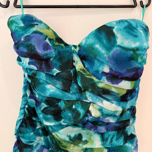 Arden B Blue Floral Strapless Dress Size L