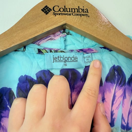 JETBLONDE Feather Print Open Front Kimono - Size 16