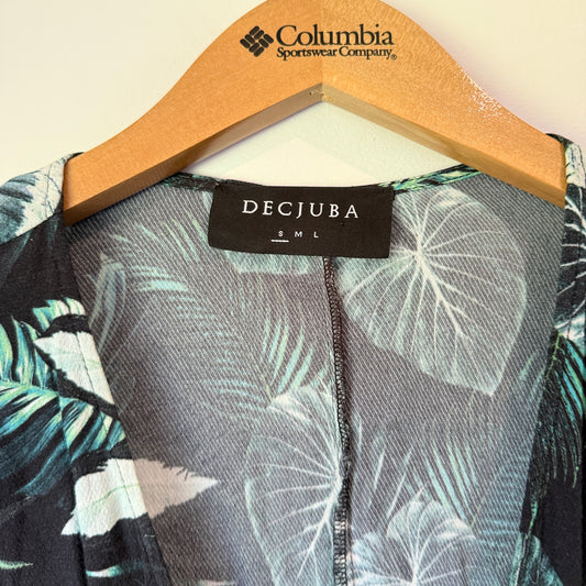 DECJUBA Tropical Leaf Print Viscose Wrap Mini Dress - Size S