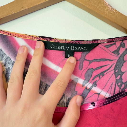 Charlie Brown 3/4 Sleeve Abstract Leopard Print Dress - Size 14