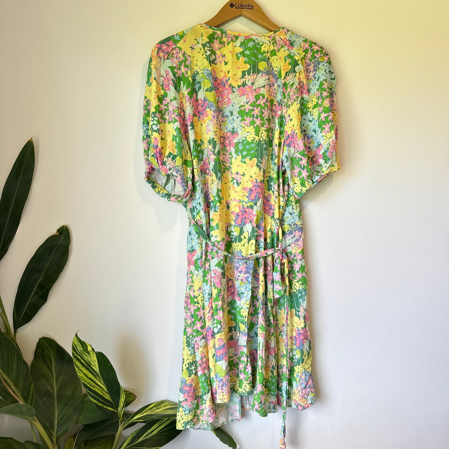 OMNES Floral Puff Sleeve Wrap Mini Dress - Size 12