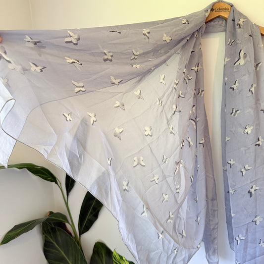 Silver Foil Bird 100% Silk Print Scarf