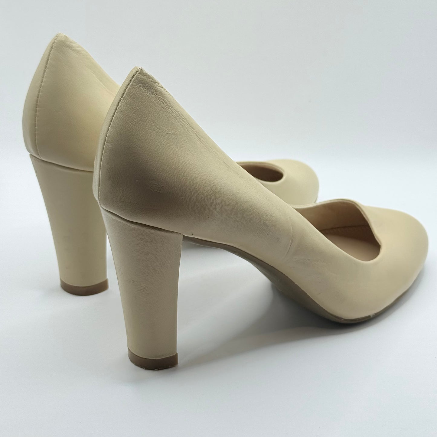 Isabella Anselmi Nude Leather Block Heel Pumps Size 40