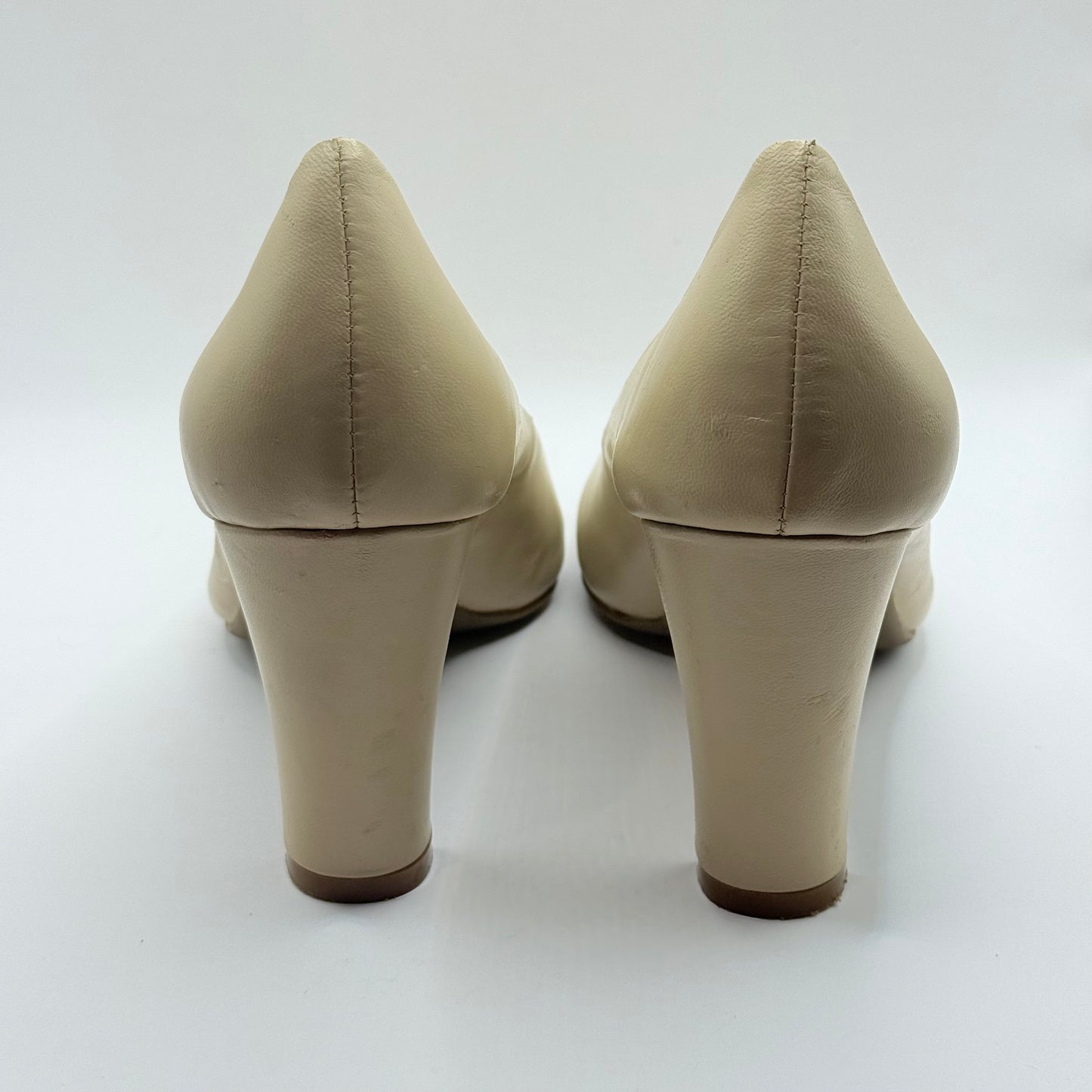 Isabella Anselmi Nude Leather Block Heel Pumps Size 40
