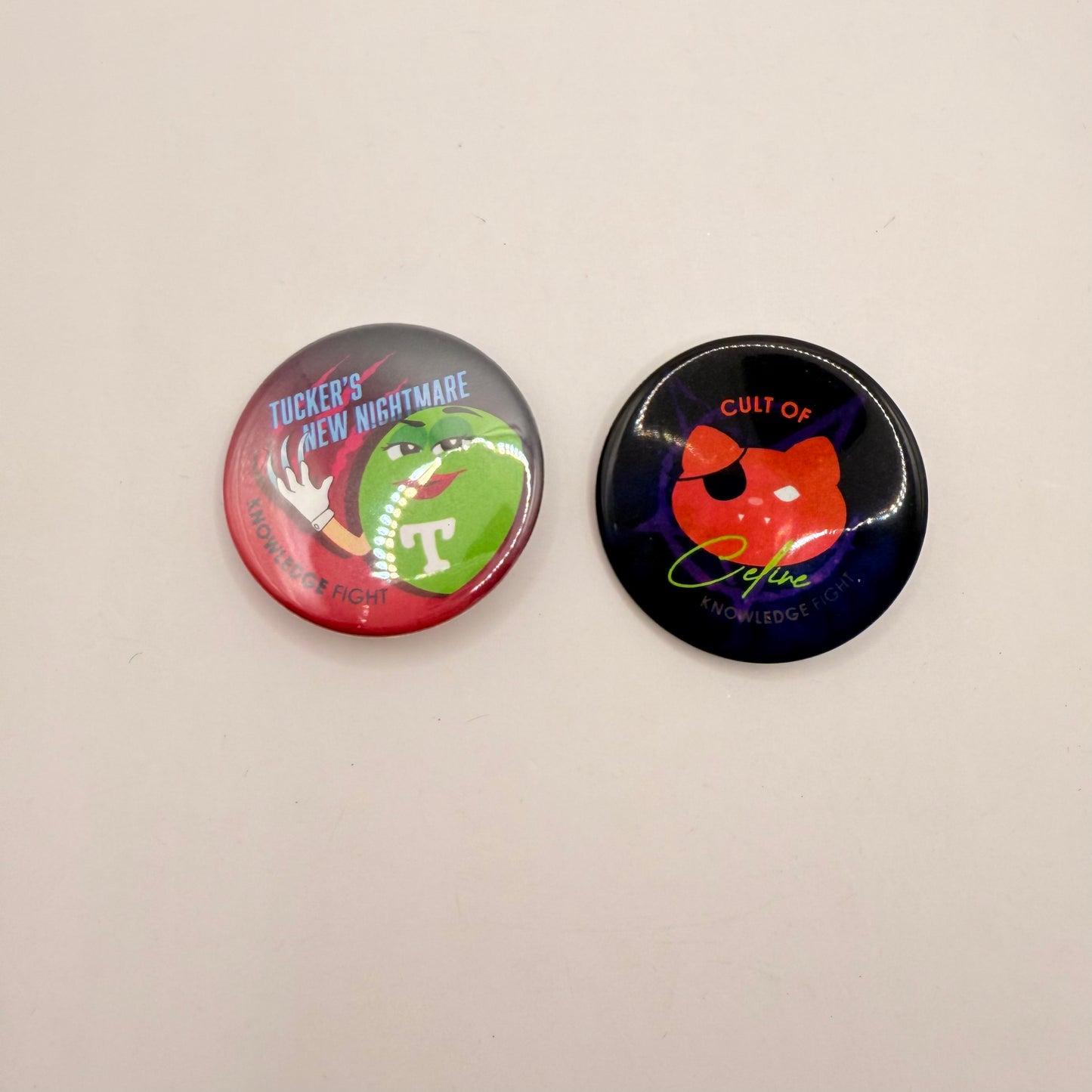 Knowledge fight podcast pinback button set - pinback buttons original photo - what’s new stationery