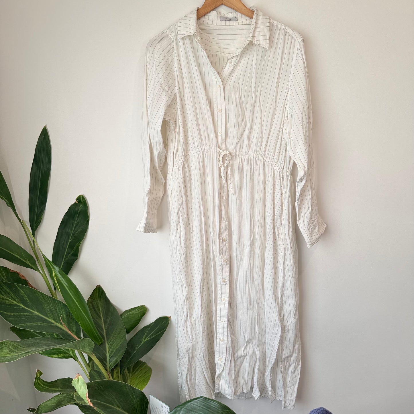Laing (NZ) Size S White Pinstripe Longline Shirt Dress