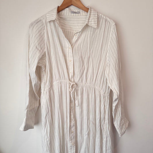 Laing (NZ) Size S White Pinstripe Longline Shirt Dress