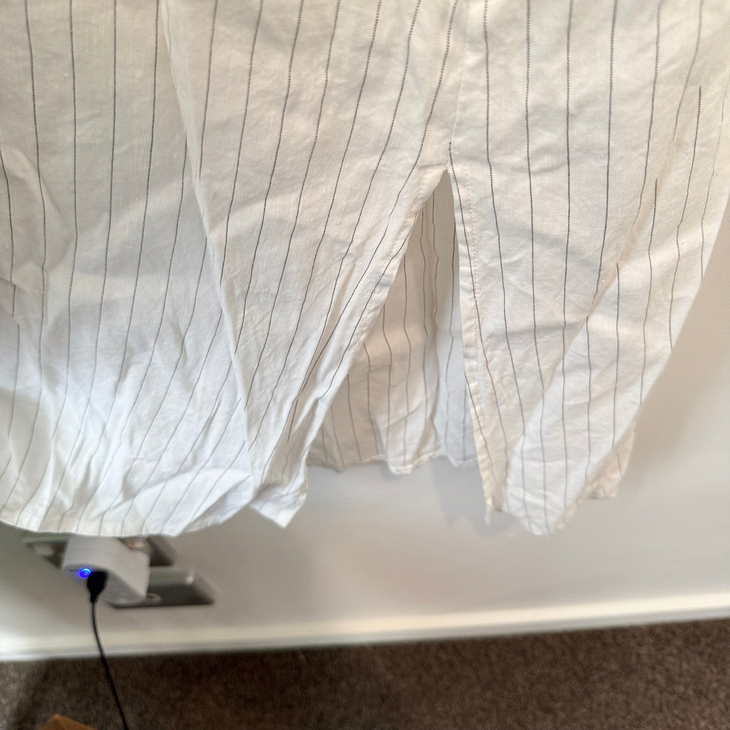 Laing (NZ) Size S White Pinstripe Longline Shirt Dress