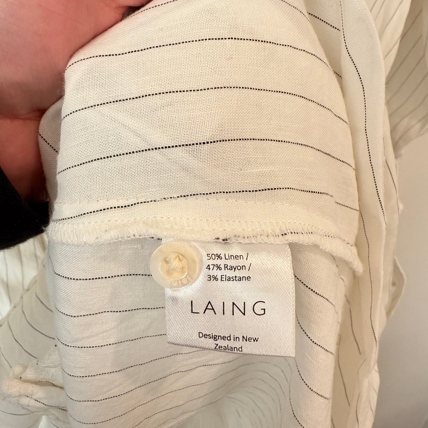 Laing (NZ) Size S White Pinstripe Longline Shirt Dress