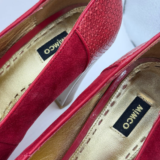 MIMCO Red Suede & Snakeskin Block Heels - Size 39