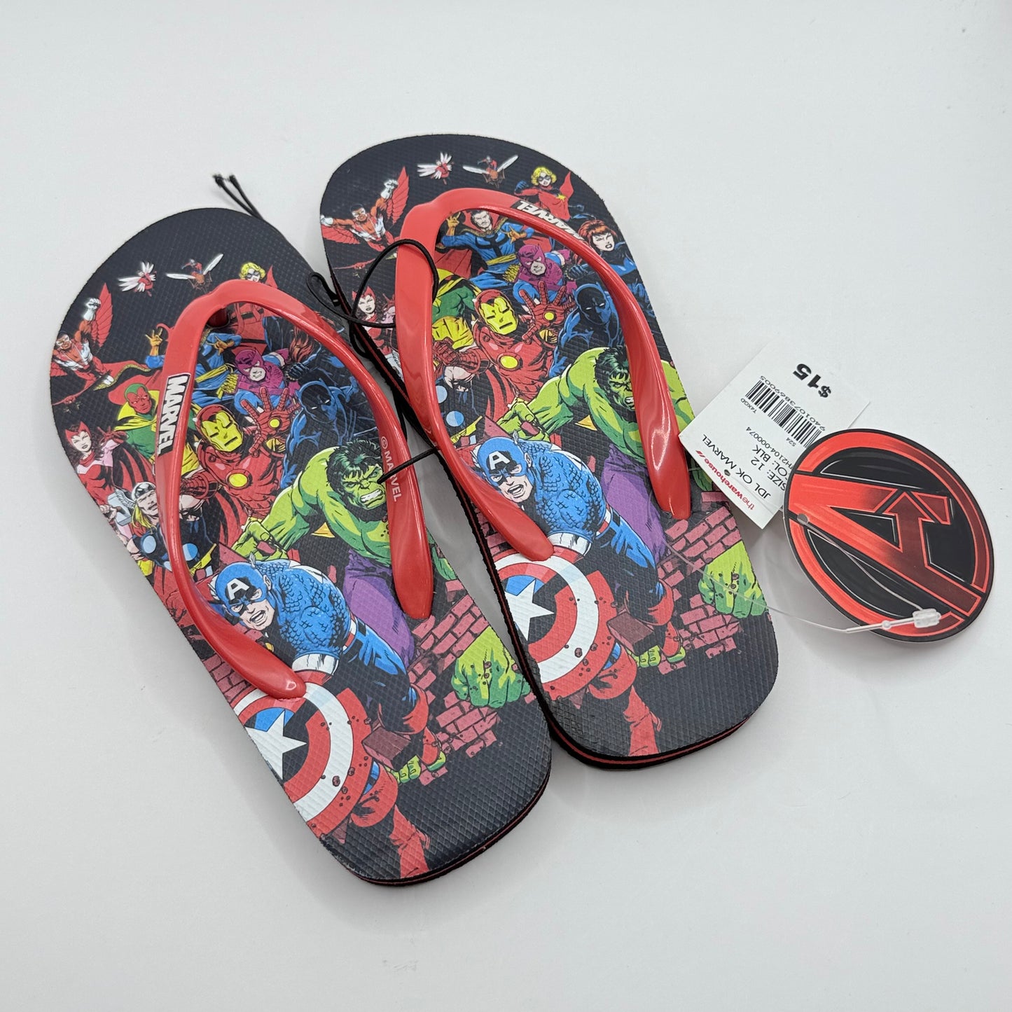 Marvel avengers superhero kids’ flip flops – black & red size 12 - sandals shoes children’s apparel