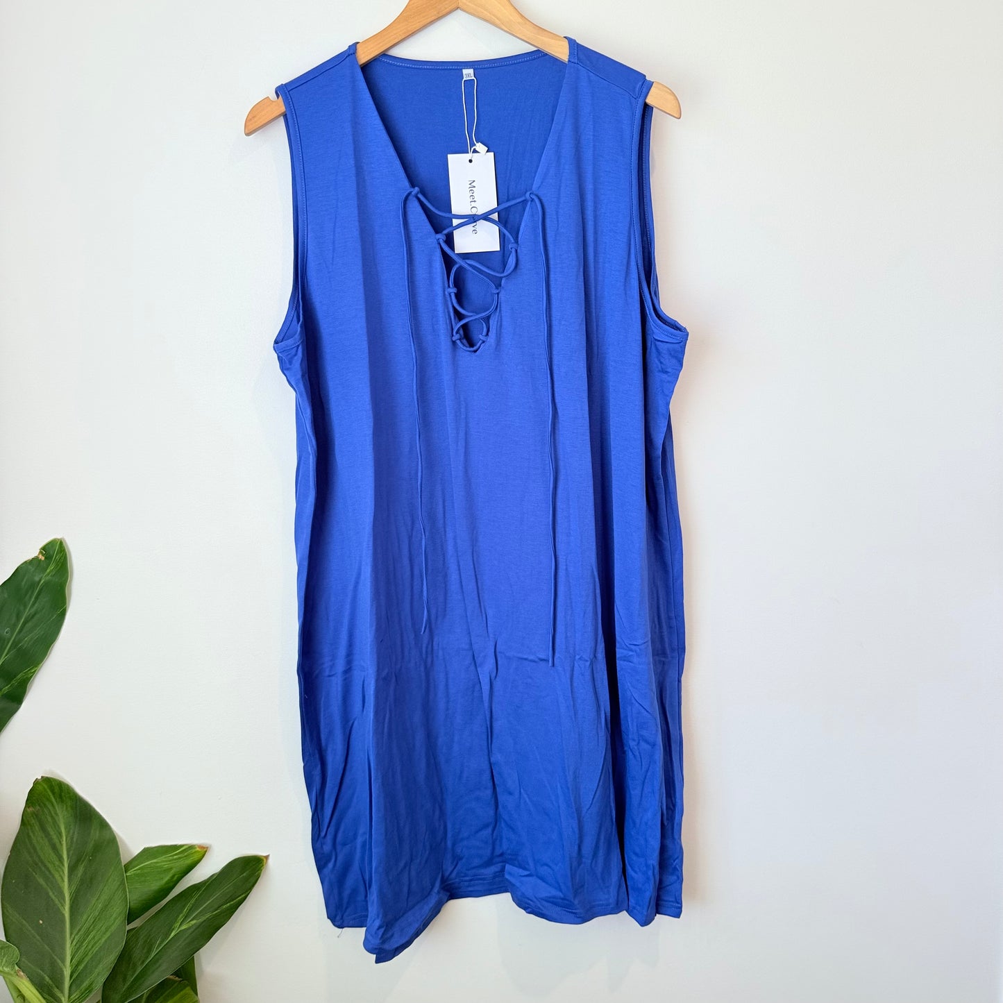 Meet.curve size 3xl women’s cobalt blue lace-up sleeveless tunic - dresses top women’s apparel