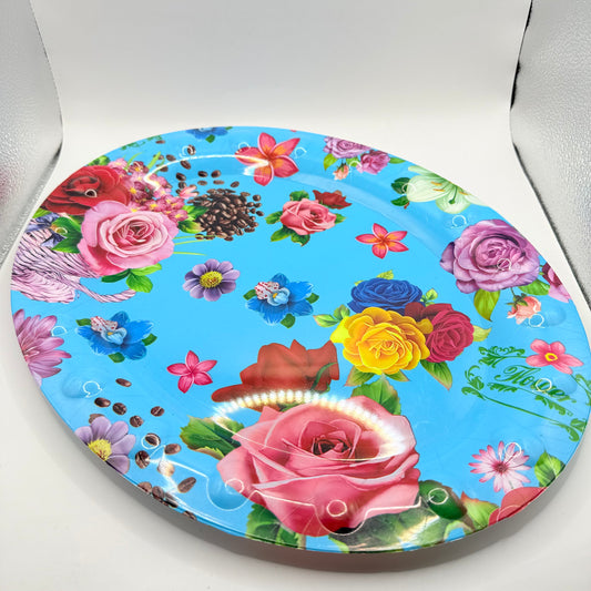 Plastic Oval Serving Tray with Floral Design