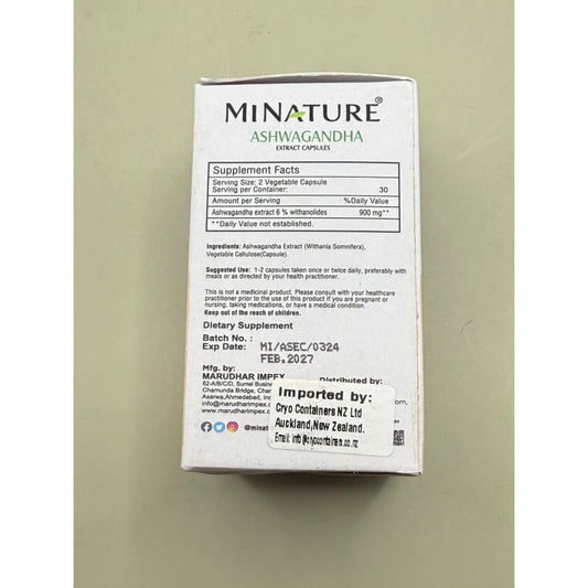 Mi Nature Organic Ashwagandha Root Extract Vegan Capsules – 60 Cap