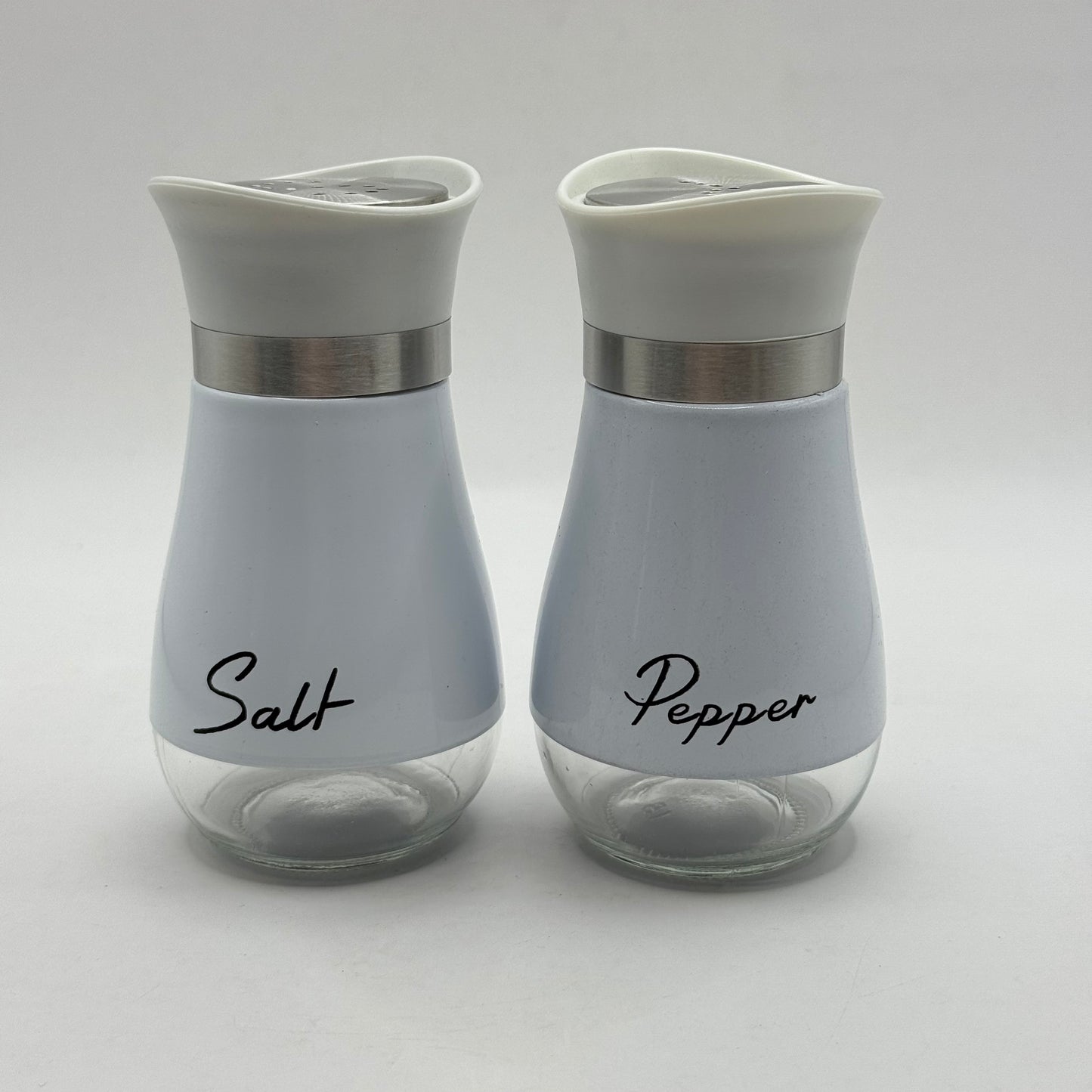Modern Glass & Steel Salt and Pepper Shaker Set