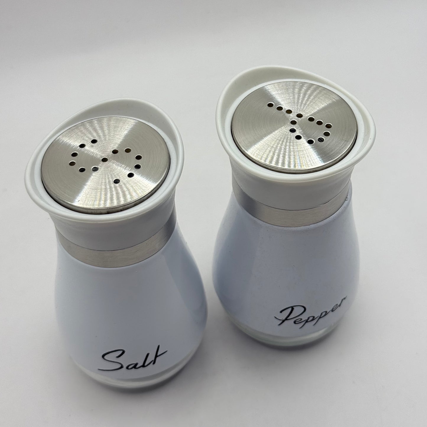 Modern Glass & Steel Salt and Pepper Shaker Set