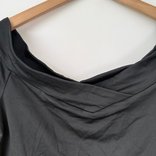 Off-Shoulder Long Sleeve Top Cowl Neck Black - Size XL