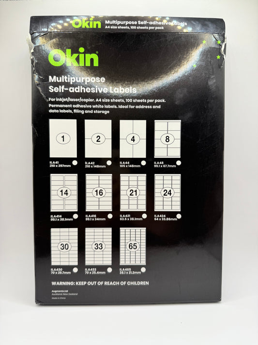 Okin multipurpose self-adhesive labels - white 2 labels per a4 sheet - labels & tags stationery