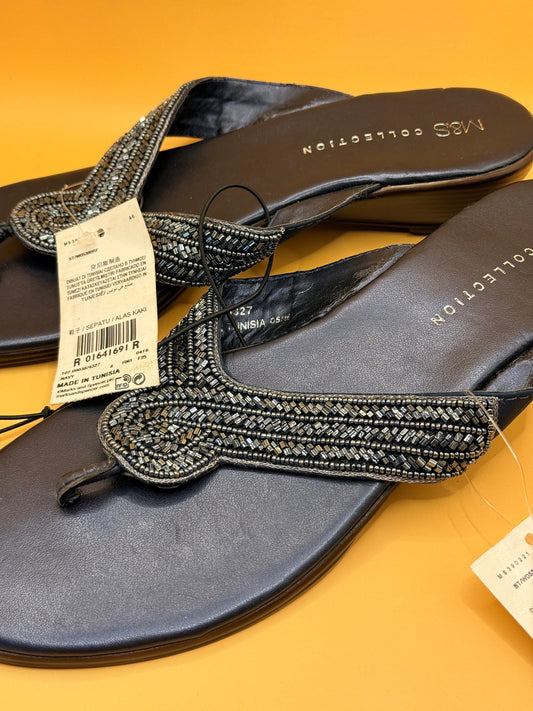 M&S Collection Navy Beaded Thong Sandals - Size 8