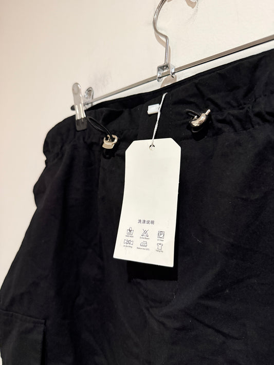 Black Cargo Mini Skirt Utility Pocket Drawstring Waist Size M