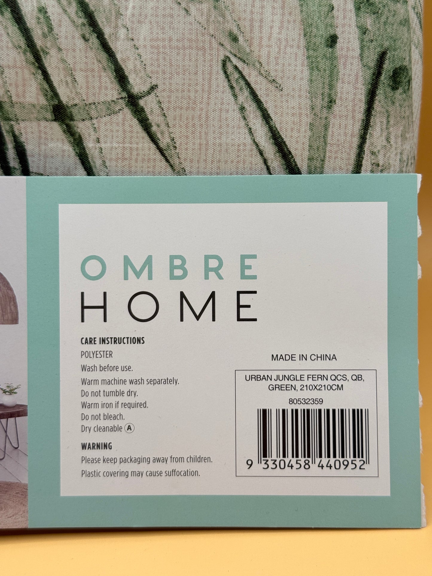 Ombre Home Urban Jungle Fern Quilt Cover Set – Queen 210 × 210cm