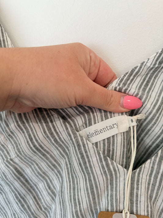 Elementary Anchor Tiered Linen Blend Dress – Sage Stripe Size 8