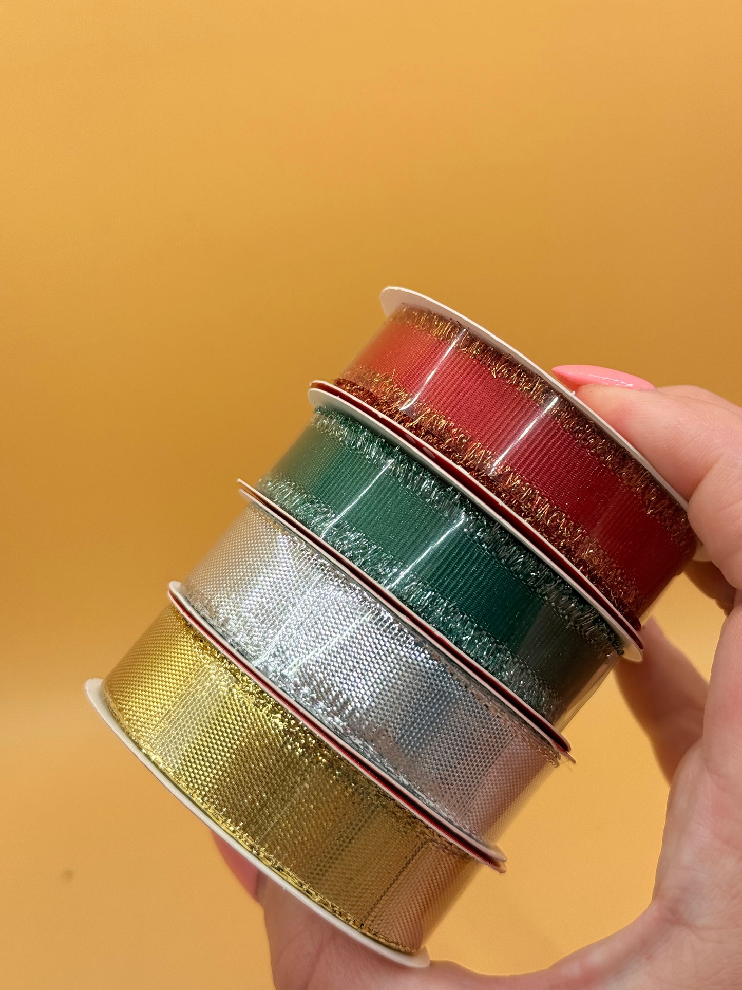 Artwrap Christmas Ribbon Rolls โ Red, Green, Silver & Gold, 2m (Set of 4)