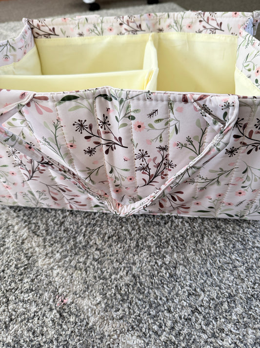 Quilted Floral Fabric Storage Caddy with Handles