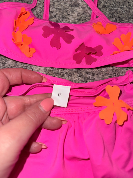 Girls PInk Floral Two-Piece Swim Set - Size 0