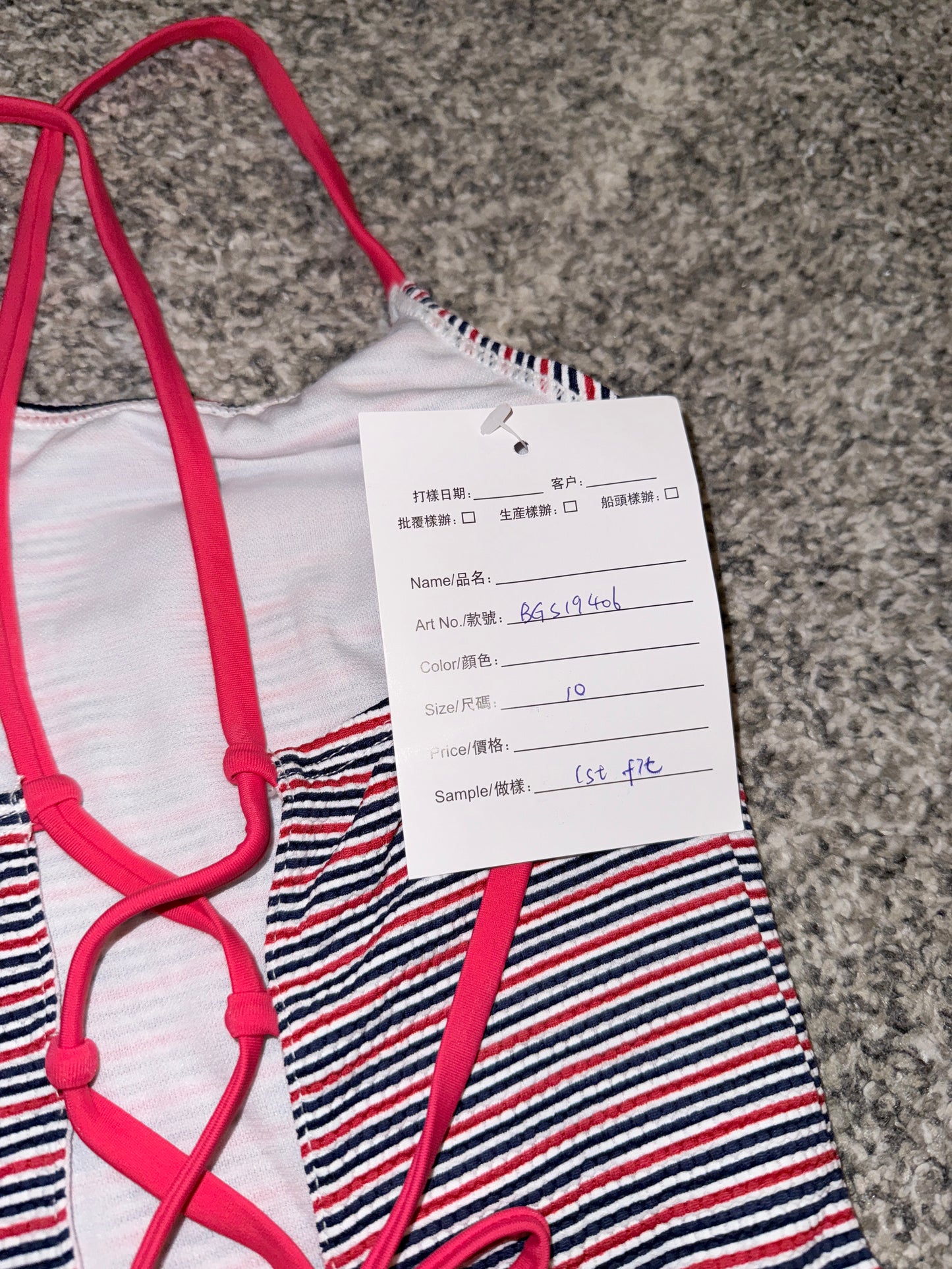 Girls Navy Red Stripe Tie-Front Swimsuit - Size 10