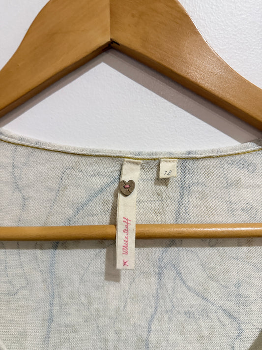 White Stuff Printed Button Cardigan Cream Map Print - Size 12