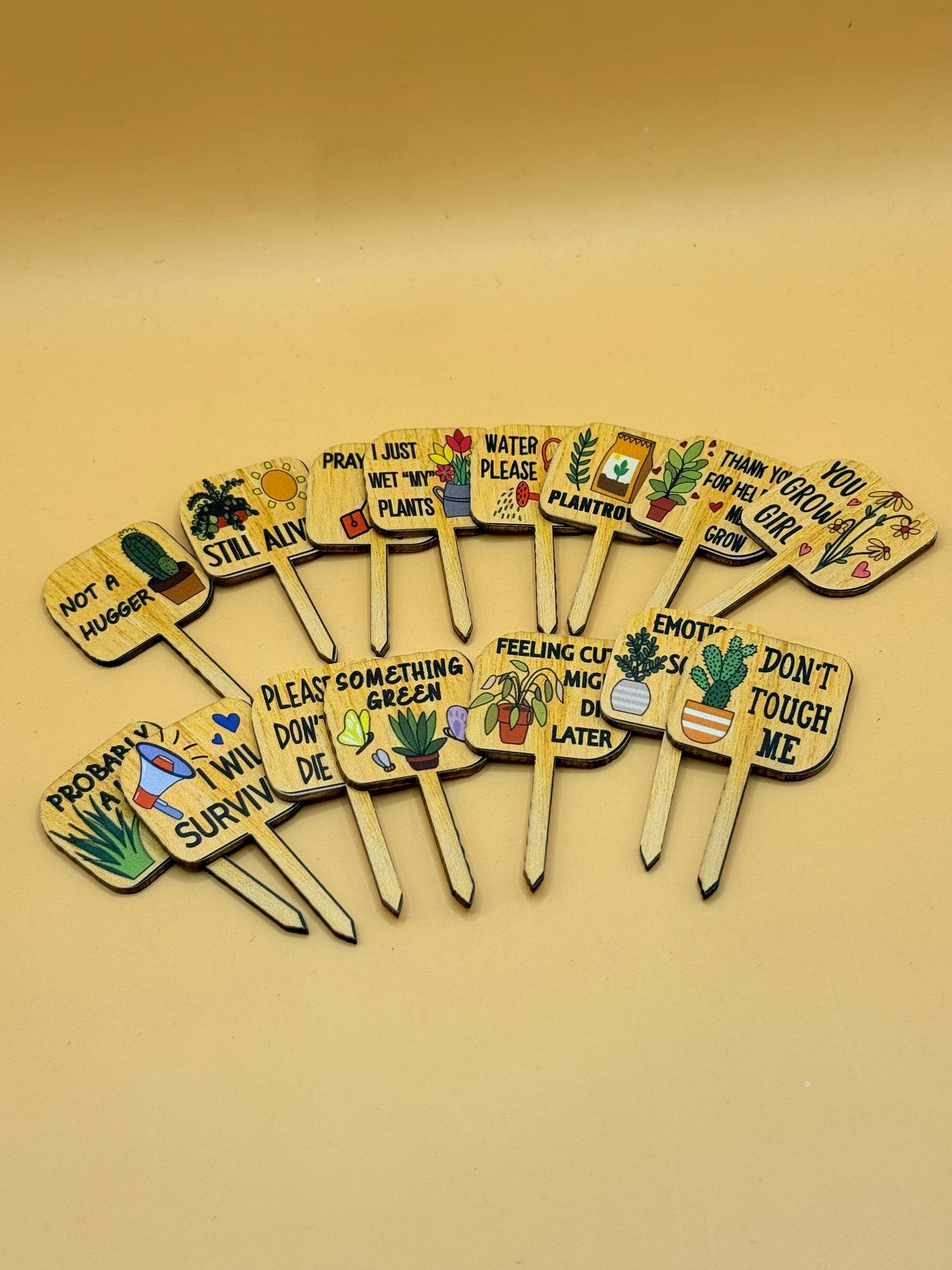 Set of 15 Funny Wooden Plant Markers