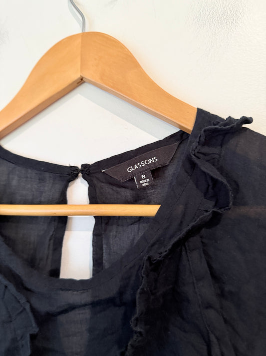 Glassons Ruffle Cotton Blouse - Black - Size 8