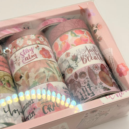 Pink floral washi tape 20 roll set - decorative tape original photo - what’s new crafts