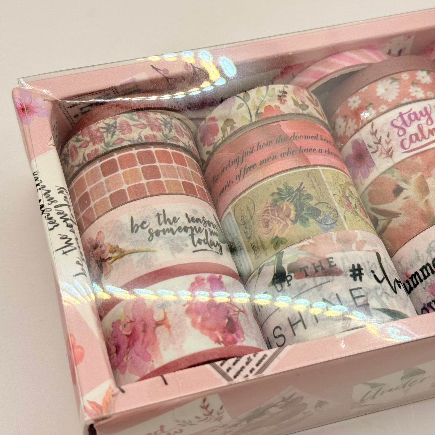 Pink floral washi tape 20 roll set - decorative tape original photo - what’s new crafts