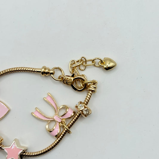 Girl's Pink & Gold Dangle Charm Bracelet