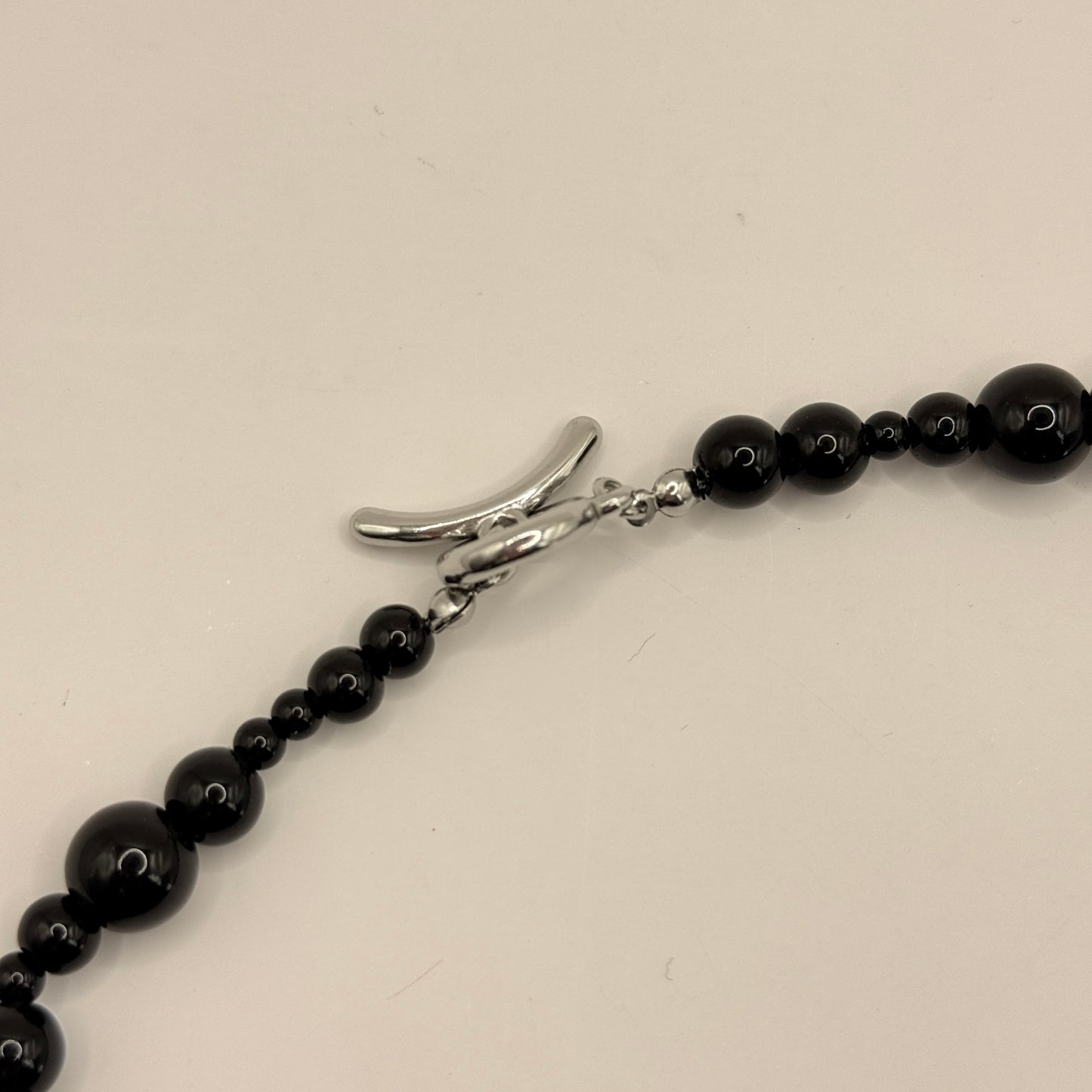 Polished Black Beaded Choker Necklace with Silver Toggle Clasp