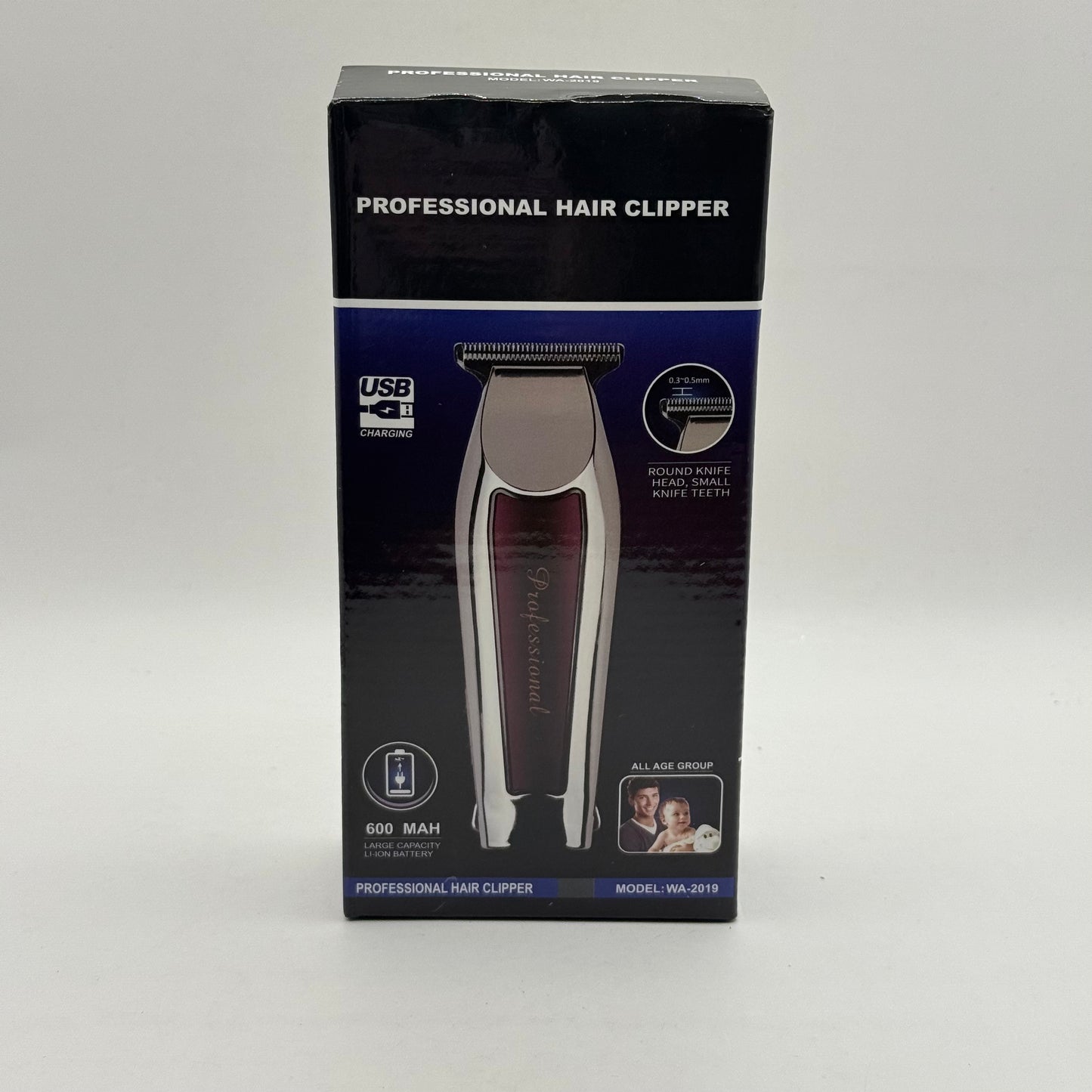 Professional Hair Clipper (Model WA-2019): USB Charging & Carbon Steel Blade