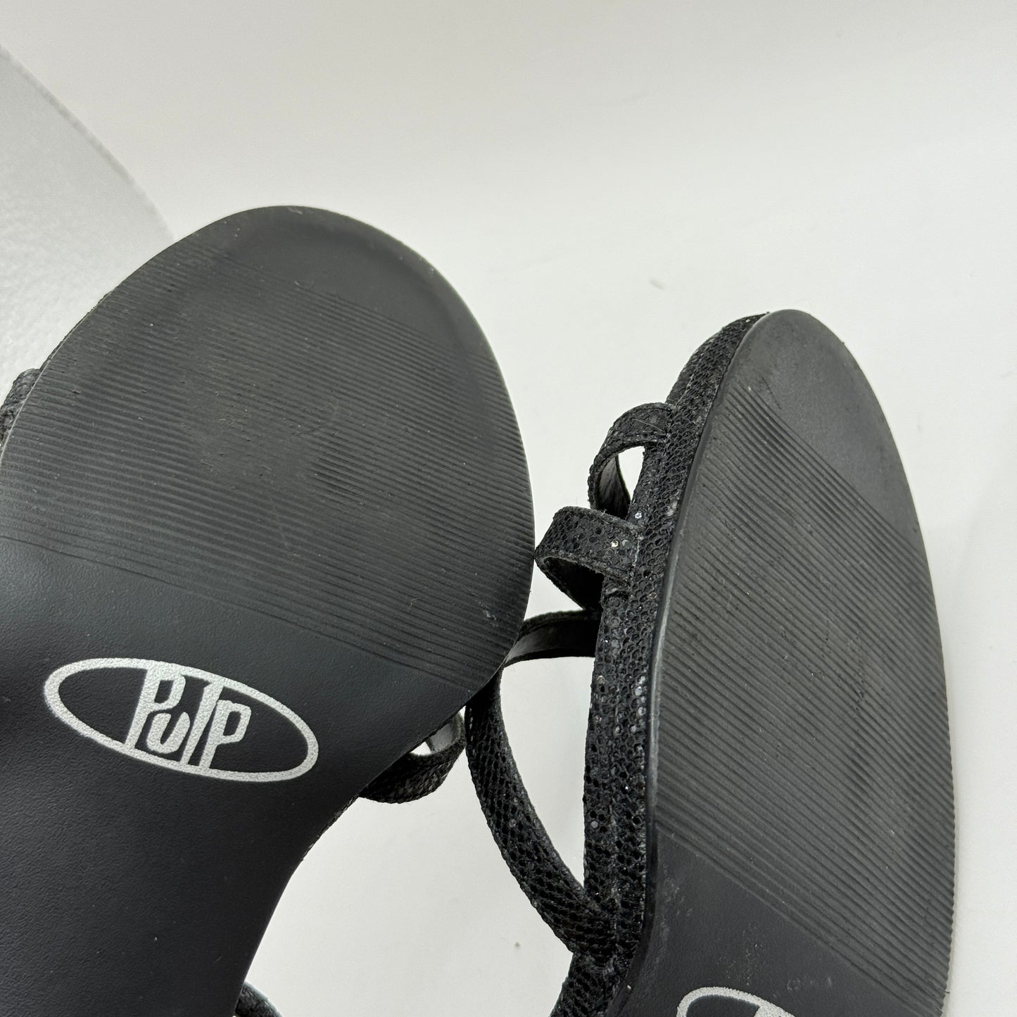 Pulp Black Glitter Ankle Strap Heels - Size 8